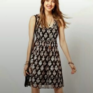 Free People Metallic Studded Jacquard Babydoll Dress Black Silver Gold Size‎ 4
